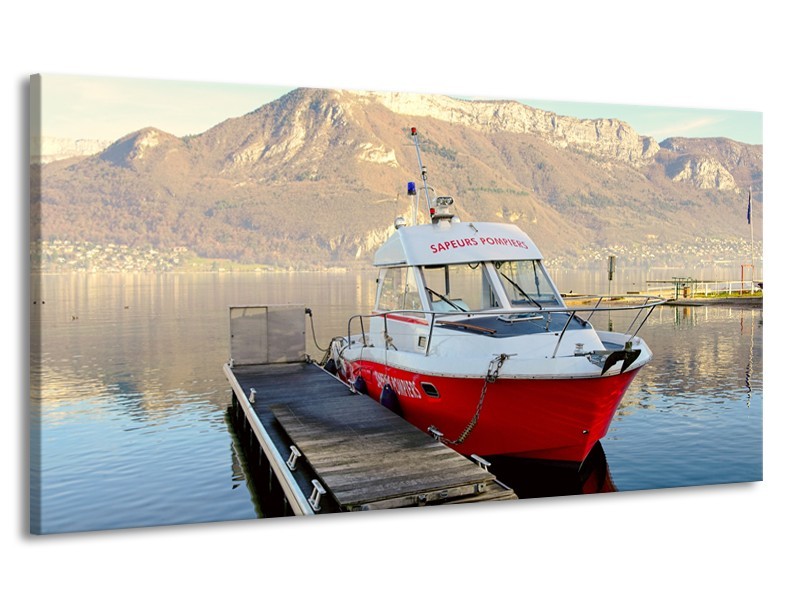 Canvas Schilderij Boot, Bergen | Rood, Grijs, Wit | 170x90cm 1Luik