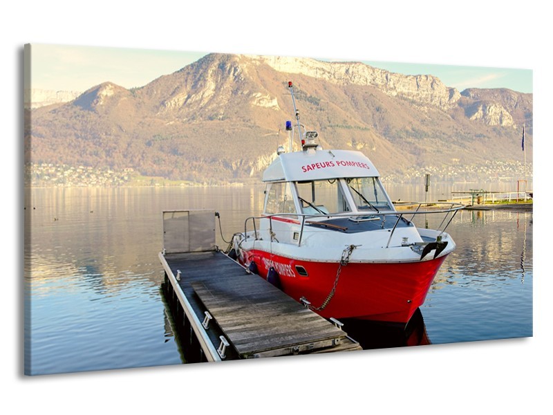 Canvas Schilderij Boot, Bergen | Rood, Grijs, Wit | 190x100cm 1Luik