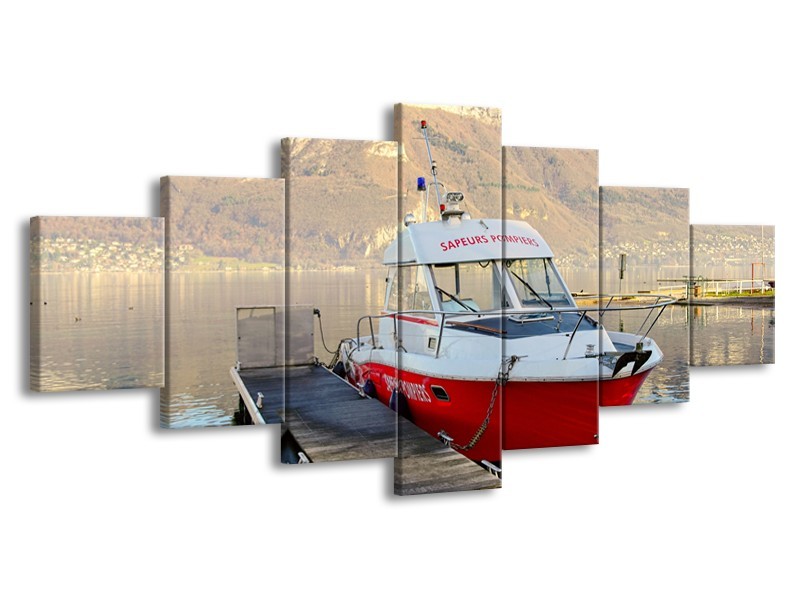 Glasschilderij Boot, Bergen | Rood, Grijs, Wit | 210x100cm 7Luik