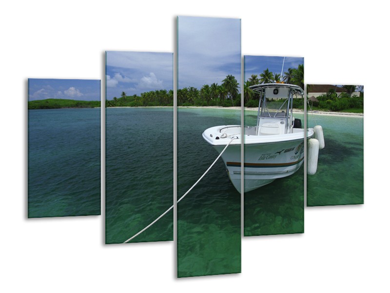 Glasschilderij Boot, Natuur | Groen, Blauw, Wit | 100x70cm 5Luik