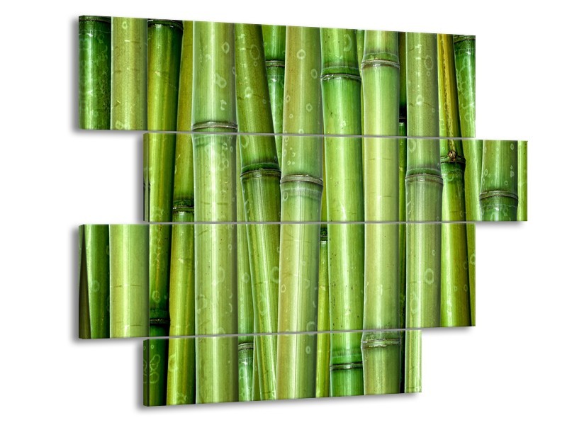 Canvas Schilderij Bamboe, Natuur | Groen | 115x85cm 4Luik