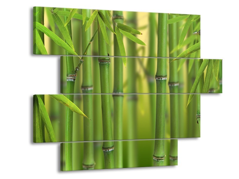Canvas Schilderij Bamboe, Natuur | Groen, Geel | 115x85cm 4Luik
