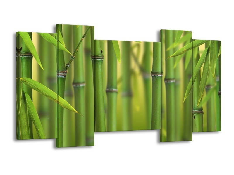 Canvas Schilderij Bamboe, Natuur | Groen, Geel | 120x65cm 5Luik