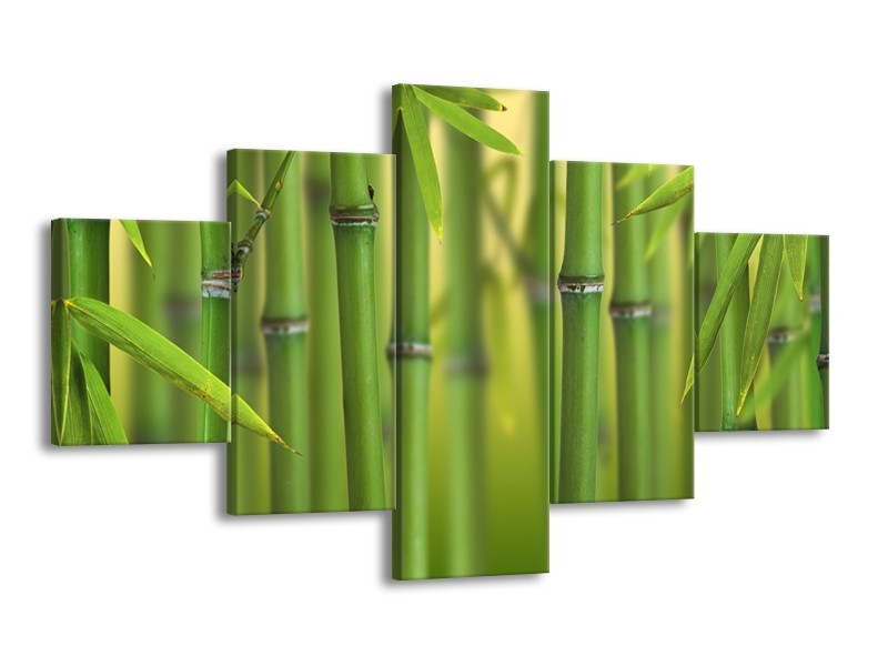 Canvas Schilderij Bamboe, Natuur | Groen, Geel | 125x70cm 5Luik