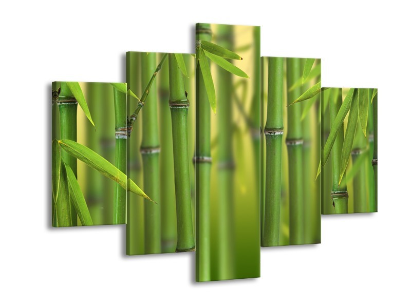 Canvas Schilderij Bamboe, Natuur | Groen, Geel | 150x105cm 5Luik