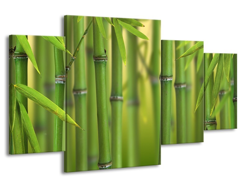 Canvas Schilderij Bamboe, Natuur | Groen, Geel | 160x90cm 4Luik