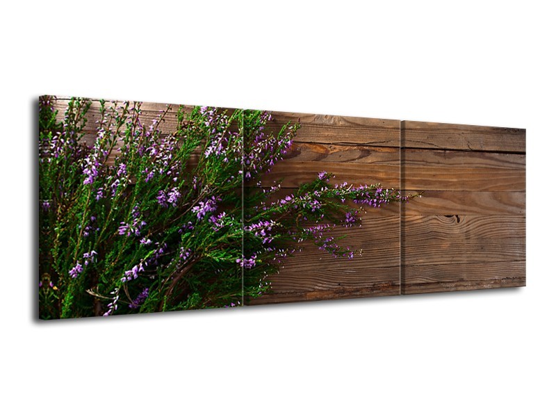 Glasschilderij Lavendel, Landelijk | Bruin, Paars, Groen | 120x40cm 3Luik
