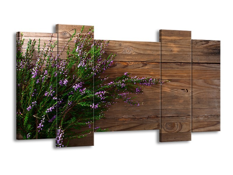 Glasschilderij Lavendel, Landelijk | Bruin, Paars, Groen | 120x65cm 5Luik