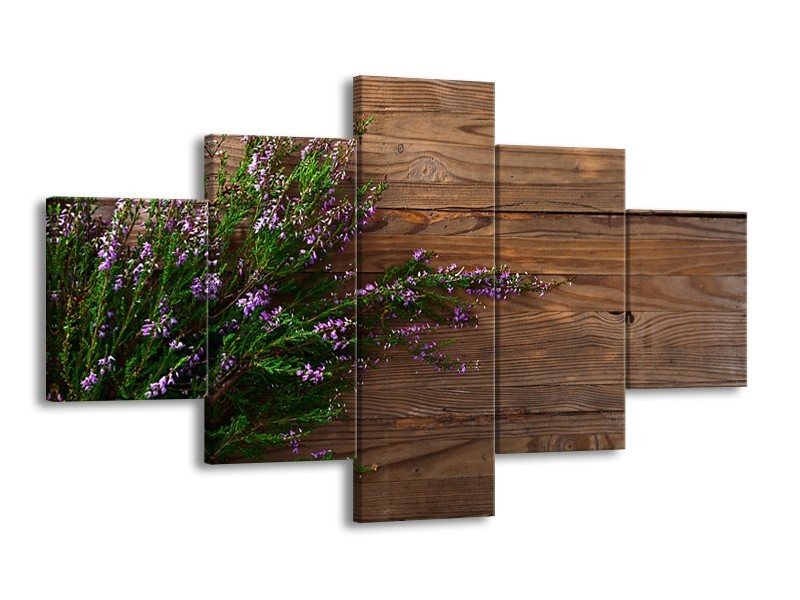 Canvas Schilderij Lavendel, Landelijk | Bruin, Paars, Groen | 125x70cm 5Luik