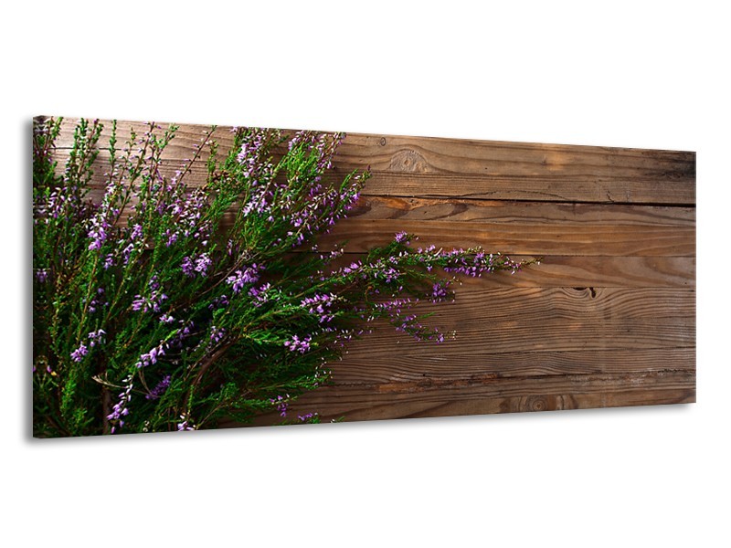 Glasschilderij Lavendel, Landelijk | Bruin, Paars, Groen | 145x58cm 1Luik
