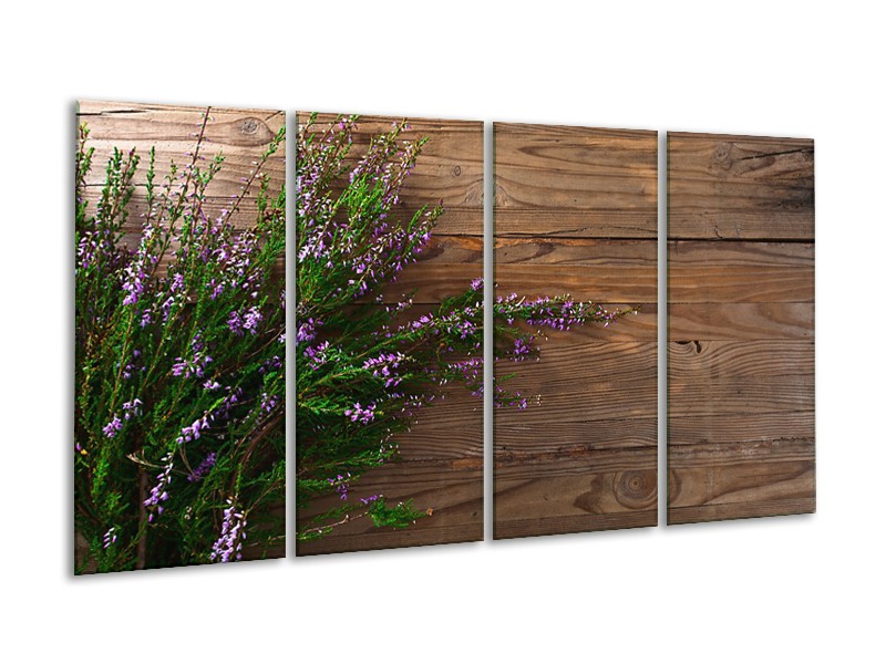 Glasschilderij Lavendel, Landelijk | Bruin, Paars, Groen | 160x80cm 4Luik