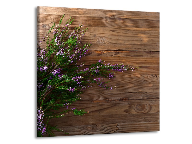 Canvas Schilderij Lavendel, Landelijk | Bruin, Paars, Groen | 50x50cm 1Luik