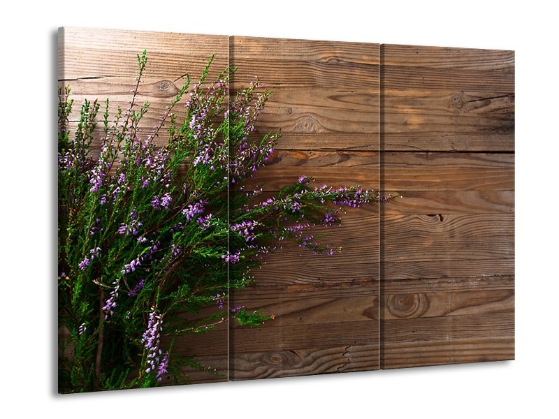 Glasschilderij Lavendel, Landelijk | Bruin, Paars, Groen | 60x90cm 3Luik