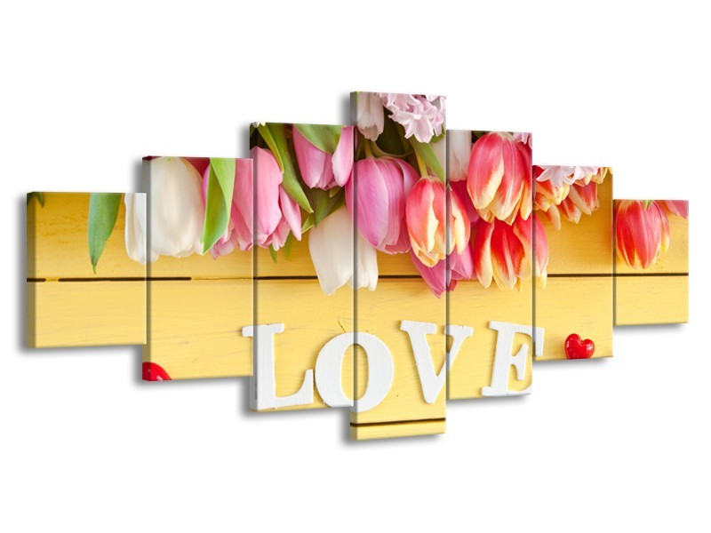 Glasschilderij Tulpen, Bloemen | Geel, Roze, Wit | 210x100cm 7Luik