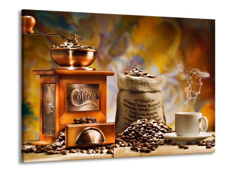 Glasschilderij Koffie, Keuken | Bruin, Geel, Oranje | 100x70cm 1Luik