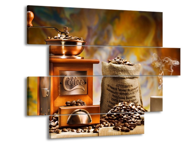 Canvas Schilderij Koffie, Keuken | Bruin, Geel, Oranje | 115x85cm 4Luik