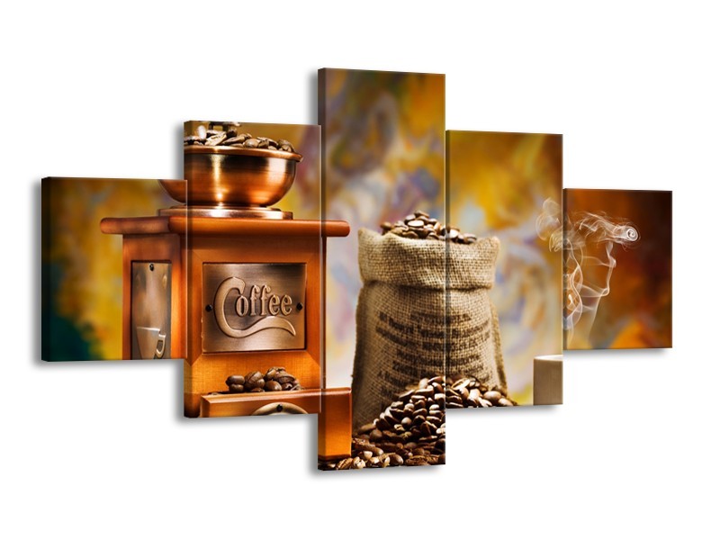 Glasschilderij Koffie, Keuken | Bruin, Geel, Oranje | 125x70cm 5Luik
