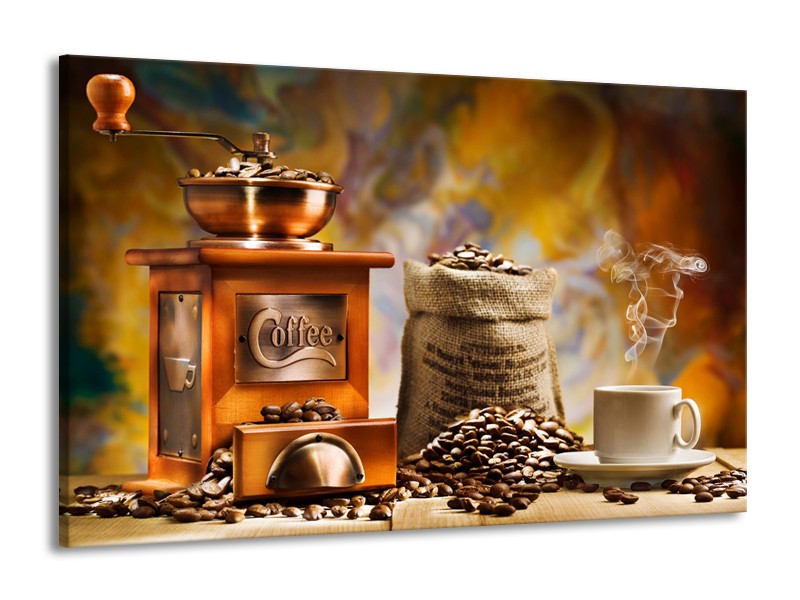 Canvas Schilderij Koffie, Keuken | Bruin, Geel, Oranje | 140x90cm 1Luik