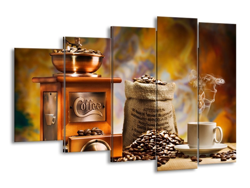 Glasschilderij Koffie, Keuken | Bruin, Geel, Oranje | 150x100cm 5Luik
