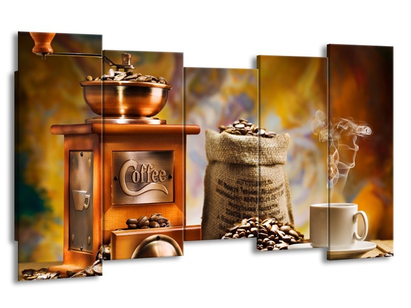 Glasschilderij Koffie, Keuken | Bruin, Geel, Oranje | 150x80cm 5Luik