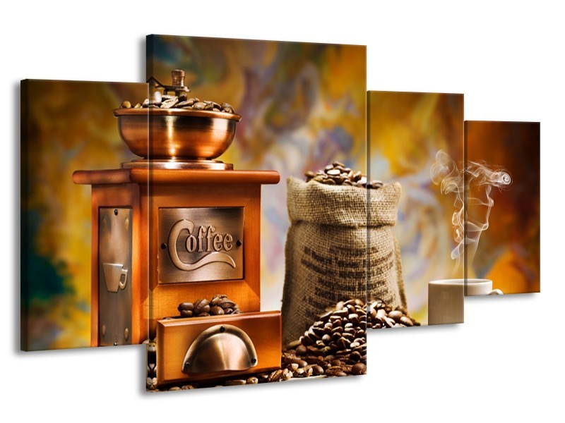 Canvas Schilderij Koffie, Keuken | Bruin, Geel, Oranje | 160x90cm 4Luik