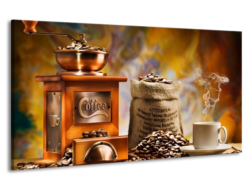 Canvas Schilderij Koffie, Keuken | Bruin, Geel, Oranje | 190x100cm 1Luik