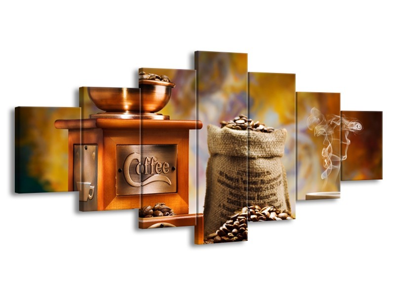 Glasschilderij Koffie, Keuken | Bruin, Geel, Oranje | 210x100cm 7Luik