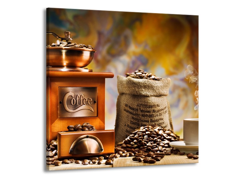 Canvas Schilderij Koffie, Keuken | Bruin, Geel, Oranje | 50x50cm 1Luik