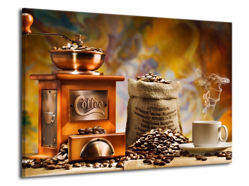 Canvas Schilderij Koffie, Keuken | Bruin, Geel, Oranje | 70x50cm 1Luik