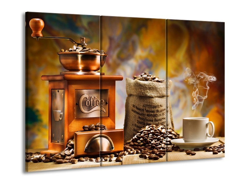 Glasschilderij Koffie, Keuken | Bruin, Geel, Oranje | 60x90cm 3Luik