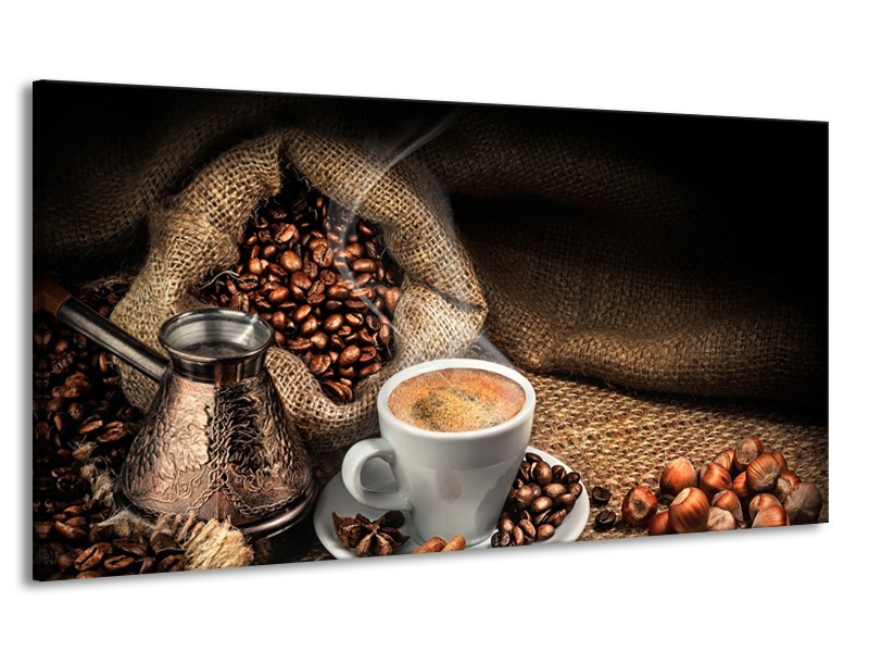 Canvas Schilderij Koffie, Keuken | Bruin, Geel, Wit | 170x90cm 1Luik