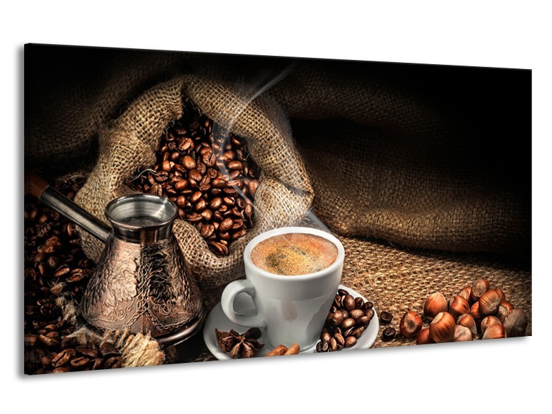 Canvas Schilderij Koffie, Keuken | Bruin, Geel, Wit | 190x100cm 1Luik