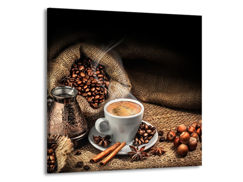 Canvas Schilderij Koffie, Keuken | Bruin, Geel, Wit | 70x70cm 1Luik