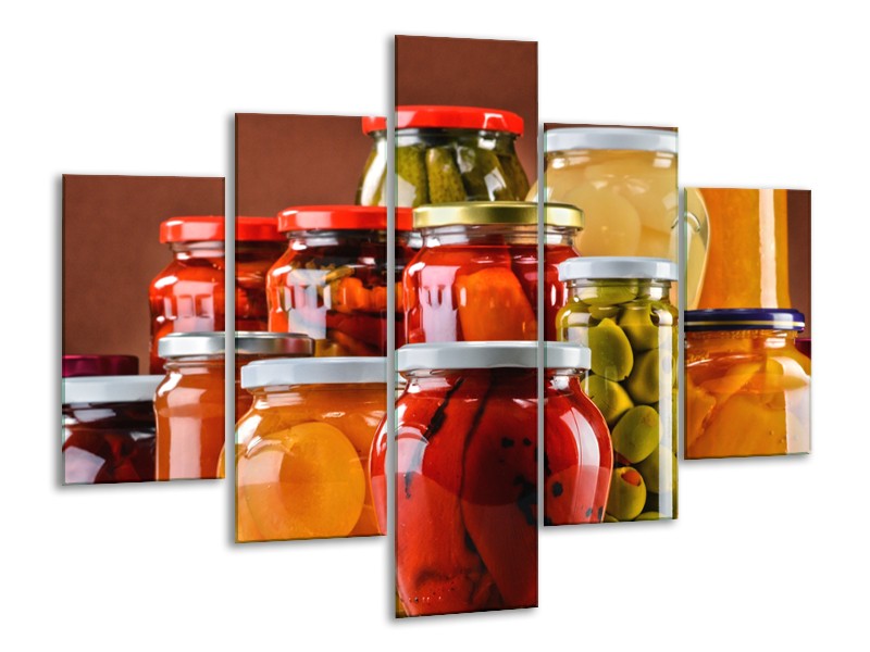 Glasschilderij Keuken | Rood, Oranje, Geel | 100x70cm 5Luik