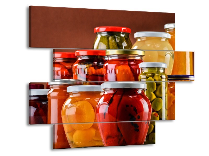 Glasschilderij Keuken | Rood, Oranje, Geel | 115x85cm 4Luik