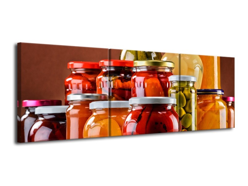 Canvas Schilderij Keuken | Rood, Oranje, Geel | 120x40cm 3Luik