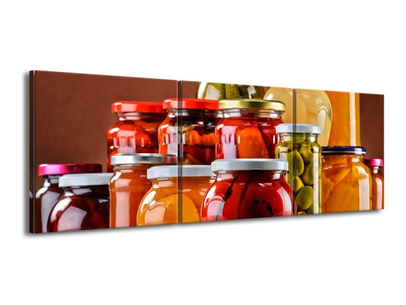 Canvas Schilderij Keuken | Rood, Oranje, Geel | 150x50cm 3Luik