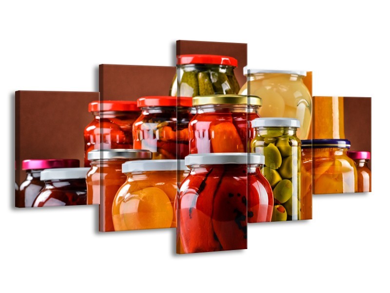 Glasschilderij Keuken | Rood, Oranje, Geel | 150x80cm 5Luik