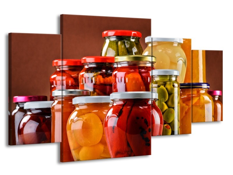 Canvas Schilderij Keuken | Rood, Oranje, Geel | 160x90cm 4Luik