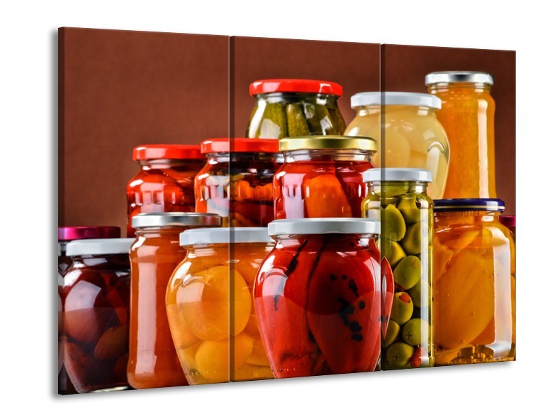 Glasschilderij Keuken | Rood, Oranje, Geel | 60x90cm 3Luik
