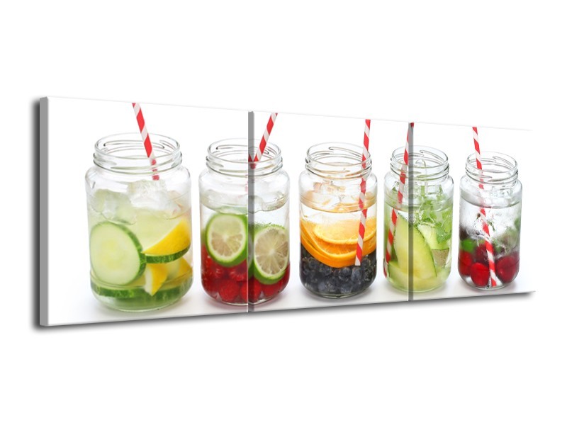 Glasschilderij Keuken, Drinken | Wit, Rood, Groen | 120x40cm 3Luik