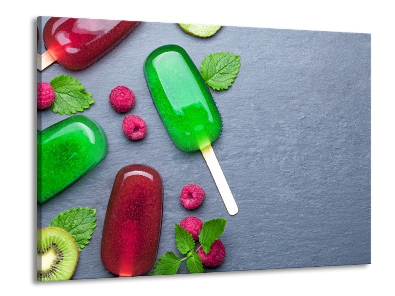 Glasschilderij Ijs, Fruit | Grijs, Rood, Groen | 100x70cm 1Luik