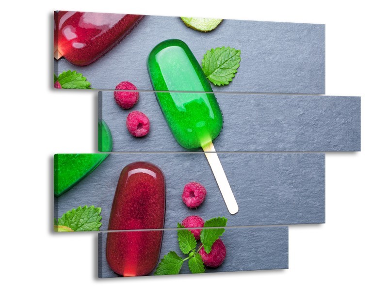 Glasschilderij Ijs, Fruit | Grijs, Rood, Groen | 115x85cm 4Luik