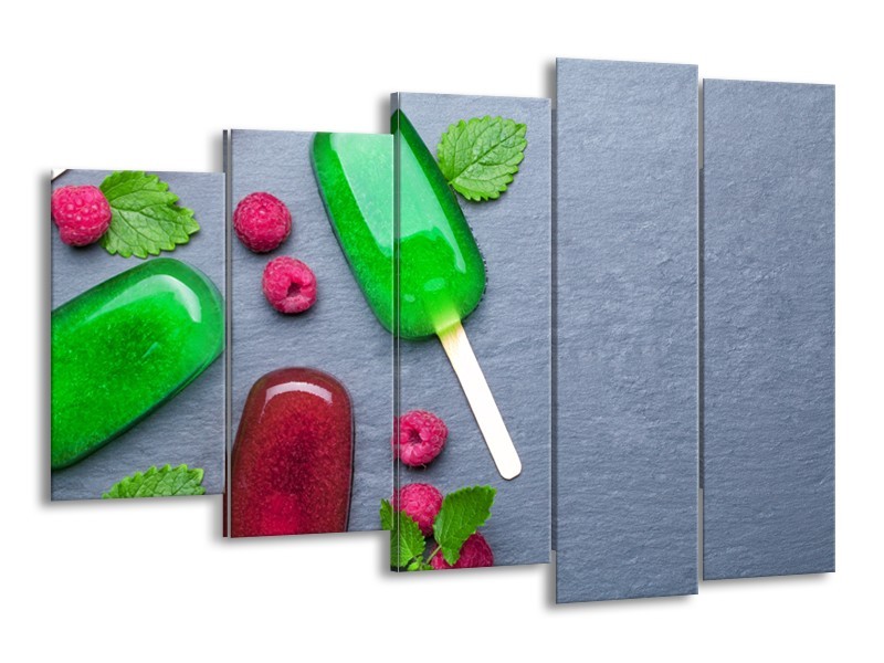 Canvas Schilderij Ijs, Fruit | Grijs, Rood, Groen | 150x100cm 5Luik