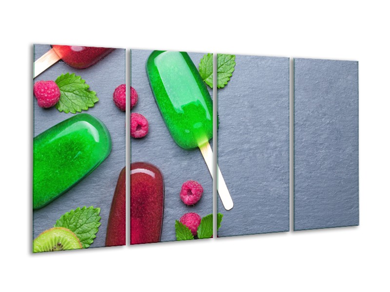Canvas Schilderij Ijs, Fruit | Grijs, Rood, Groen | 160x80cm 4Luik