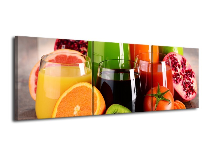 Glasschilderij Groenten, Fruit | Oranje, Geel, Groen | 120x40cm 3Luik