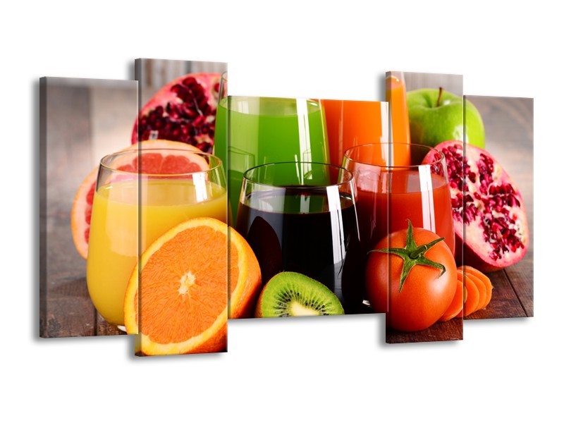 Canvas Schilderij Groenten, Fruit | Oranje, Geel, Groen | 120x65cm 5Luik