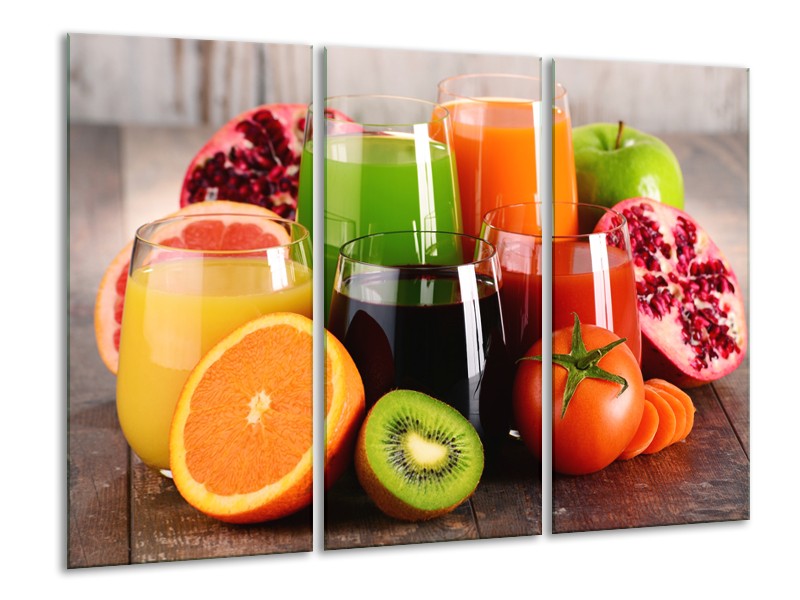 Canvas Schilderij Groenten, Fruit | Oranje, Geel, Groen | 120x80cm 3Luik