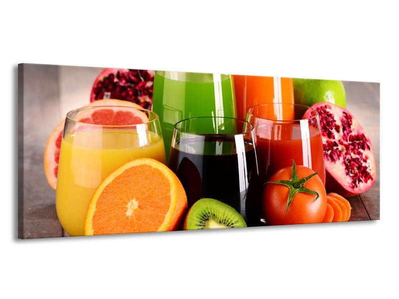 Canvas Schilderij Groenten, Fruit | Oranje, Geel, Groen | 145x58cm 1Luik