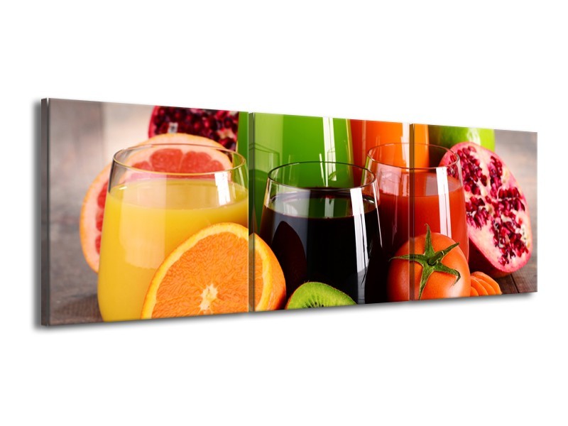 Canvas Schilderij Groenten, Fruit | Oranje, Geel, Groen | 150x50cm 3Luik
